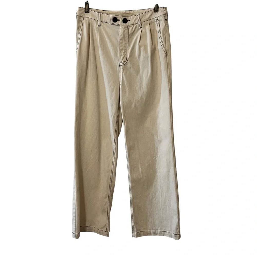 Monrow Wide Leg Pants In Off White Pockets High Rise Women’s M mom pleats - Picture 2 of 14